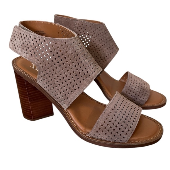 Franco Sarto Heeled Sandal With Unique Shape Heel In Taupe Size 9 - Picture 1 of 13
